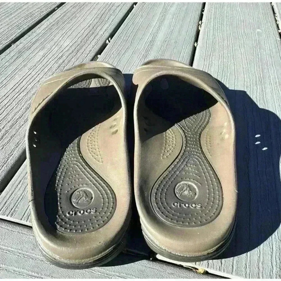 CROCS Brown Slides‎ Slip On Sandals Unisex Size: Men 5 Women 7 Two Tone - Picture 4 of 6